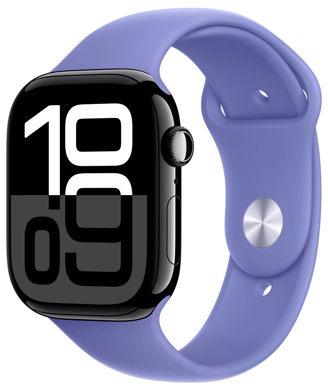 Smartwatch mit rundem Display und blauem Armband, zeigt die Uhrzeit 10:09 an.