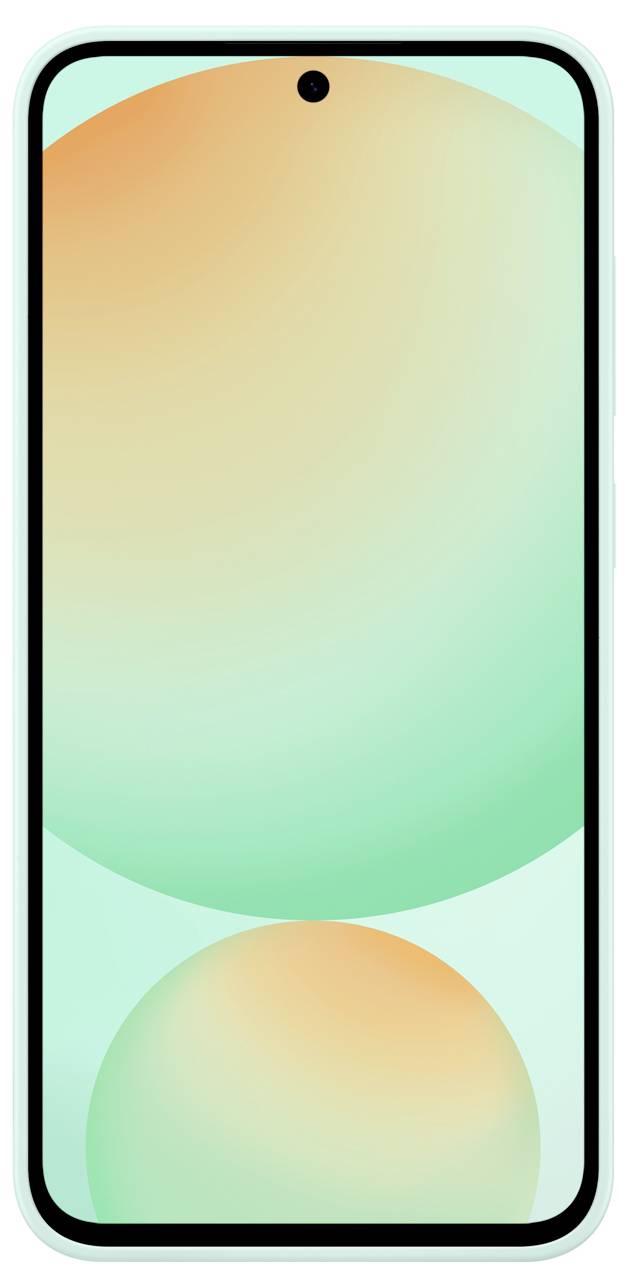 Ein Smartphone mit zwei überlappenden bunten Kreisen auf dem Bildschirm, einer oben und einer unten, in orange und grün.