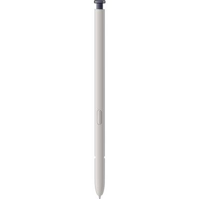 Ein digitaler Stift in silberner Farbe mit einem Knopf an der Seite, geeignet für die Bedienung von Touchscreens oder Tablets.