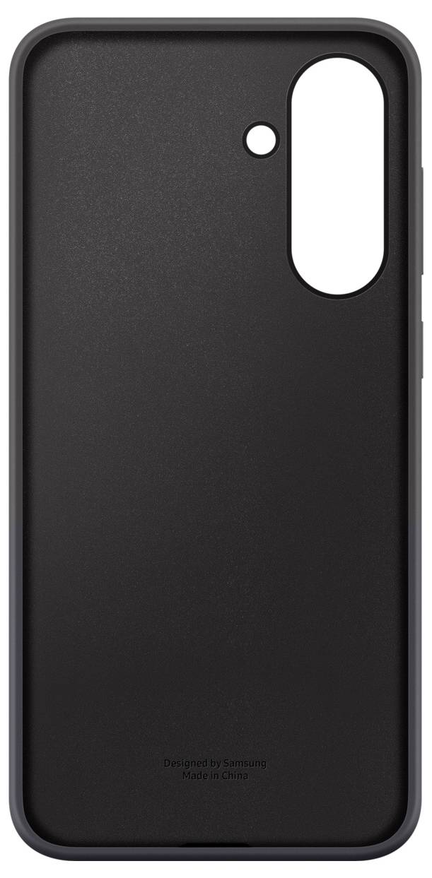 Schwarze, schlichte Smartphone-Hülle mit Kameraausschnitt und 'Designed by humans' Aufschrift unten.