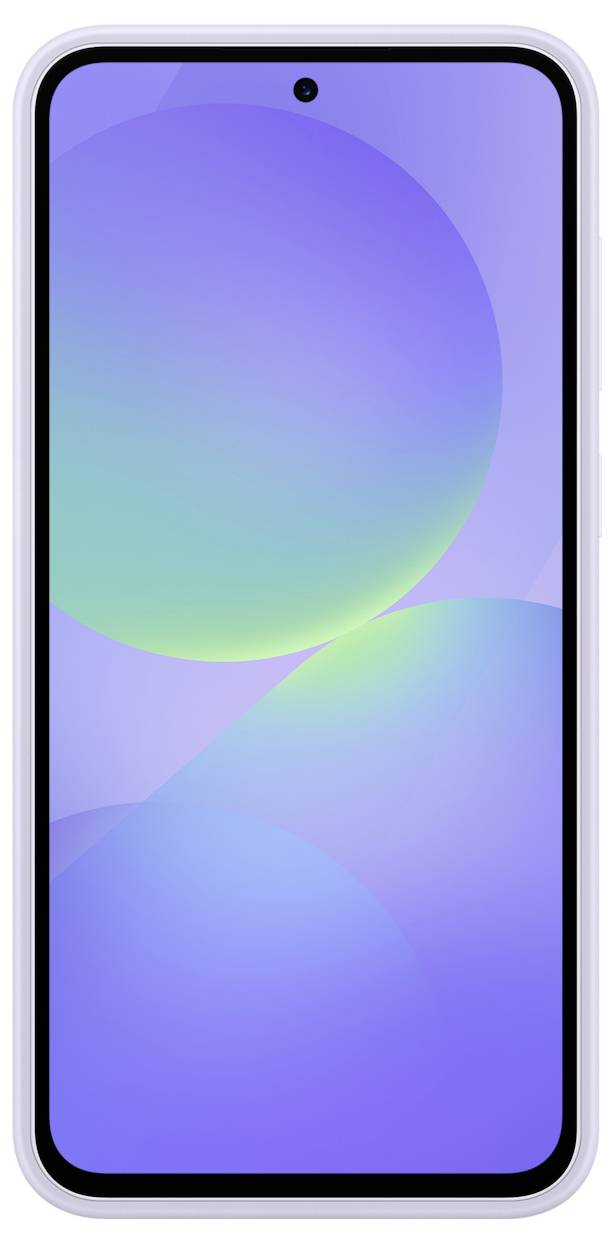 Ein Smartphone mit einem hellen Bildschirm, auf dem ein verlaufender blauer und grüner Hintergrund zu sehen ist.