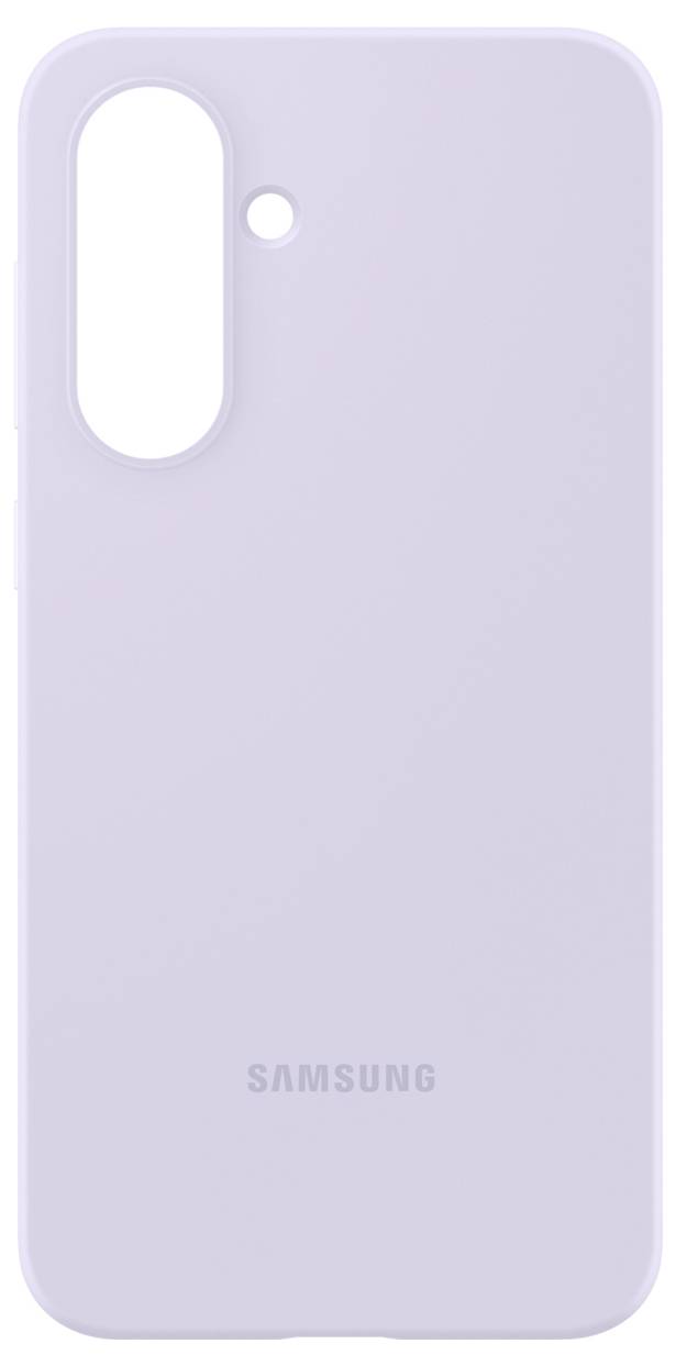 Lila Handyhülle mit 'Samsung' Logo, schlichtes Design, Kameraaussparung und Ausschnitt für Blitz.