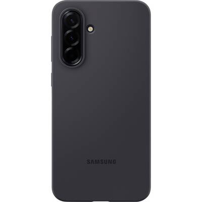 Ein schwarzes Samsung-Smartphone von hinten mit drei Kameralinsen und einem Blitzlicht.