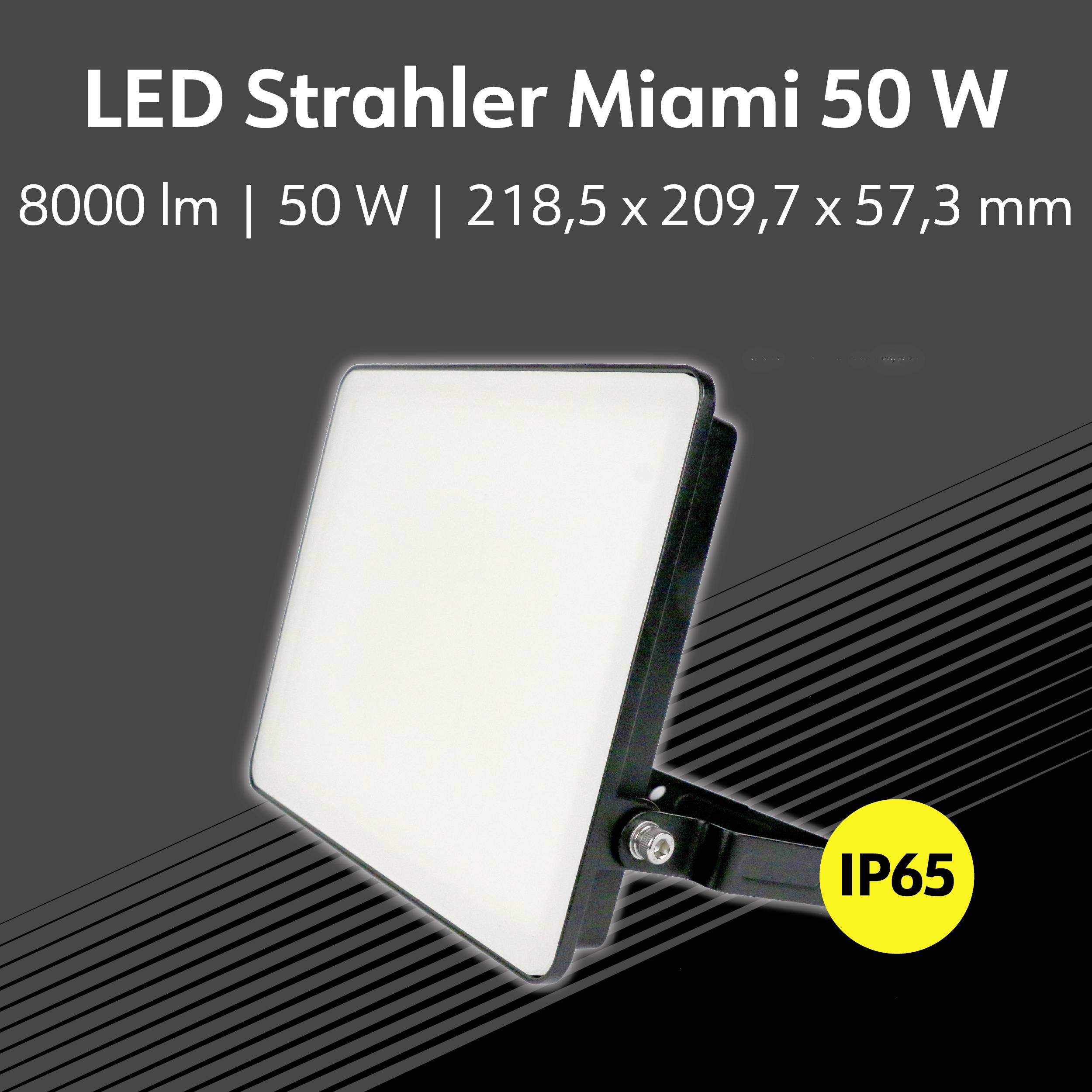 LED-Strahler Miami 50W, 8000 lm, 50W, Abmessungen: 218,5 x 209,7 x 57,3 mm, Schutzart IP65.