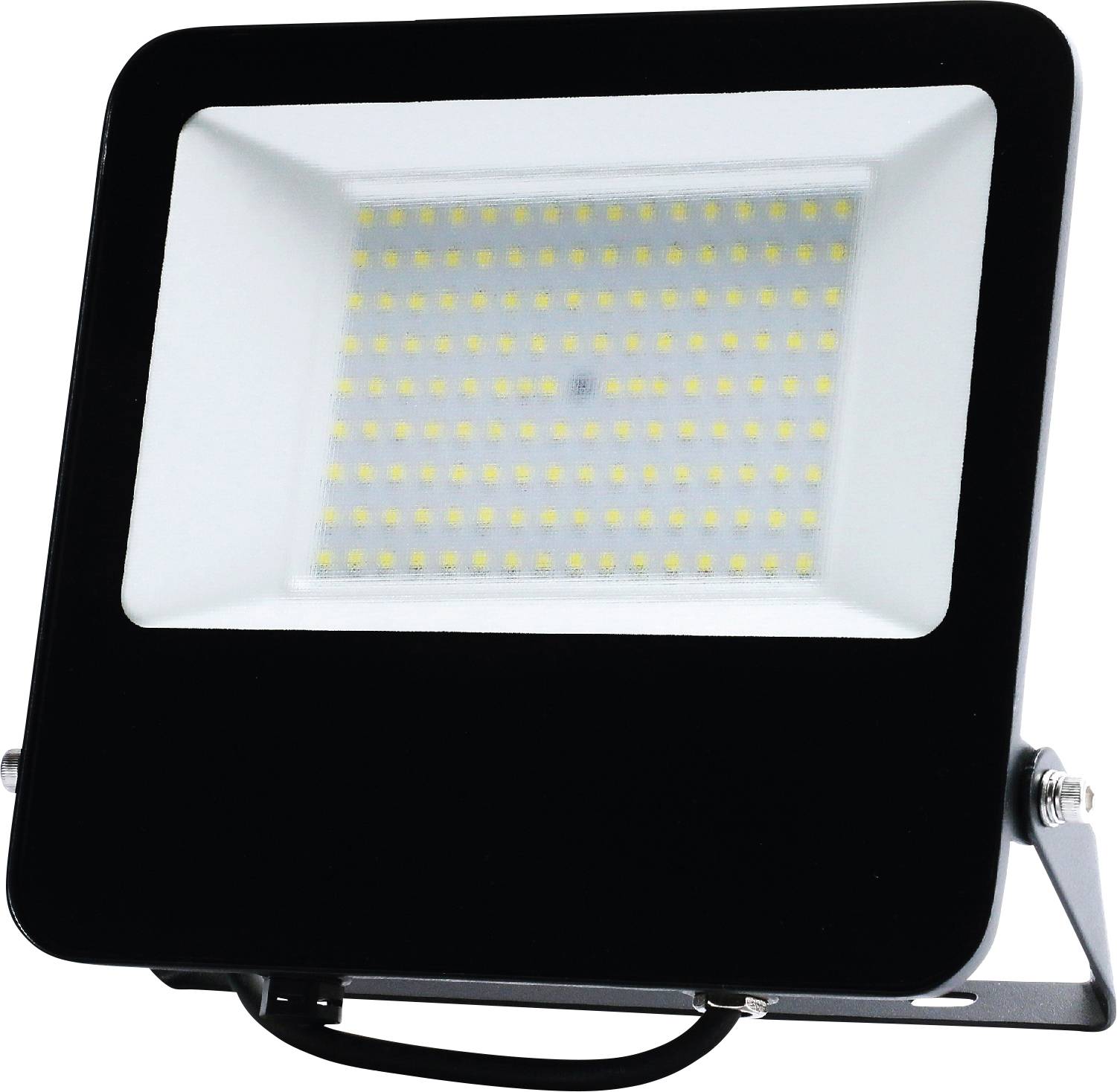 LED-Flutlichtstrahler in schwarzem Gehäuse, geeignet für Außenbeleuchtung.