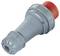 Ein grauer, zylindrischer Industriestecker mit rotem Ende, der zur Verbindung von Hochleistungsgeräten verwendet wird.