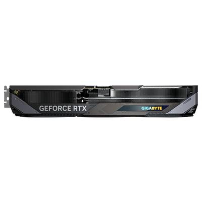Grafikkarte von GIGABYTE mit der Aufschrift 'GEFORCE RTX', schwarzes und graues Design, rechteckig mit Lüftungsschlitzen.