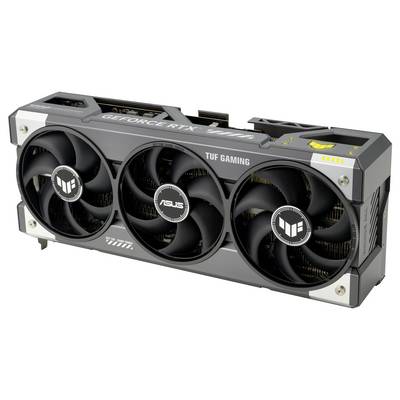 Eine Grafikkarte mit drei Lüftern, Aufschrift 'TUF Gaming' und 'ASUS', Teil der GeForce RTX-Serie.