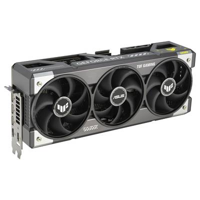 Eine Grafikkarte von Asus mit drei Lüftern und der Aufschrift 'TUF Gaming' und 'GeForce RTX'.