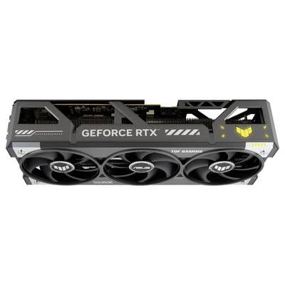 Grafikkarte ASUS TUF Gaming GeForce RTX mit drei Lüftern und TUF-Logo, für leistungsstarkes Gaming und Grafikverarbeitung.