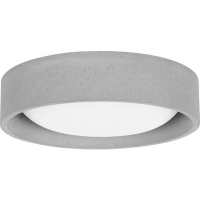 Runde, graue Deckenleuchte mit schlichtem Design, ideal für moderne Innenräume. Der Lampenschirm ist aus Beton gefertigt.