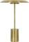 Eine elegante, goldene Tischlampe mit rundem Lampenschirm und zylindrischem Sockel. Ideal für moderne Inneneinrichtungen.
