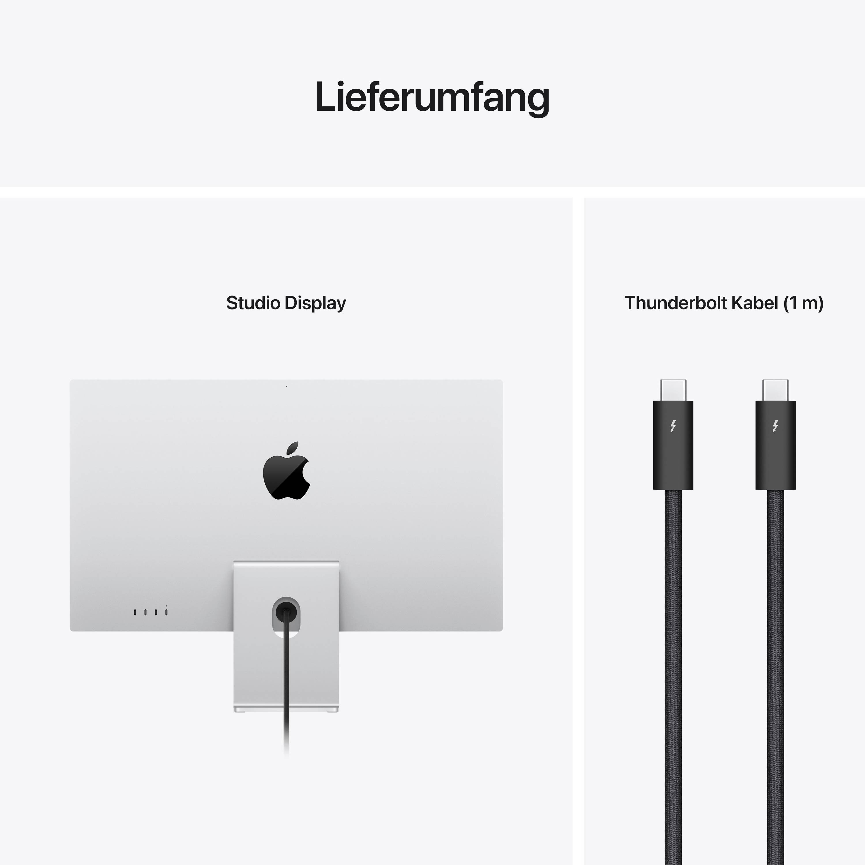 'Lieferumfang' zeigt einen Apple Studio Display und ein 1 Meter Thunderbolt-Kabel.