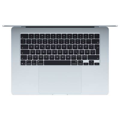 Laptop-Tastatur und Touchpad aus der Vogelperspektive, beleuchtete Tasten mit deutschem QWERTZ-Layout.