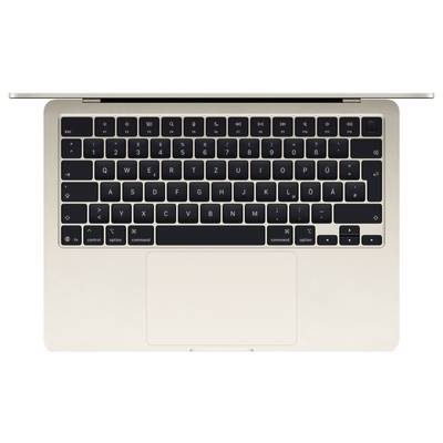 Obenansicht eines Laptops mit schwarzer QWERTZ-Tastatur und Touchpad, Gehäuse in silberner Farbe.