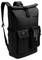 Schwarzer Rucksack mit Rollverschluss, aufgesetzter Tasche mit Reißverschluss und Text 'The Ultimate Force', robustes Design.