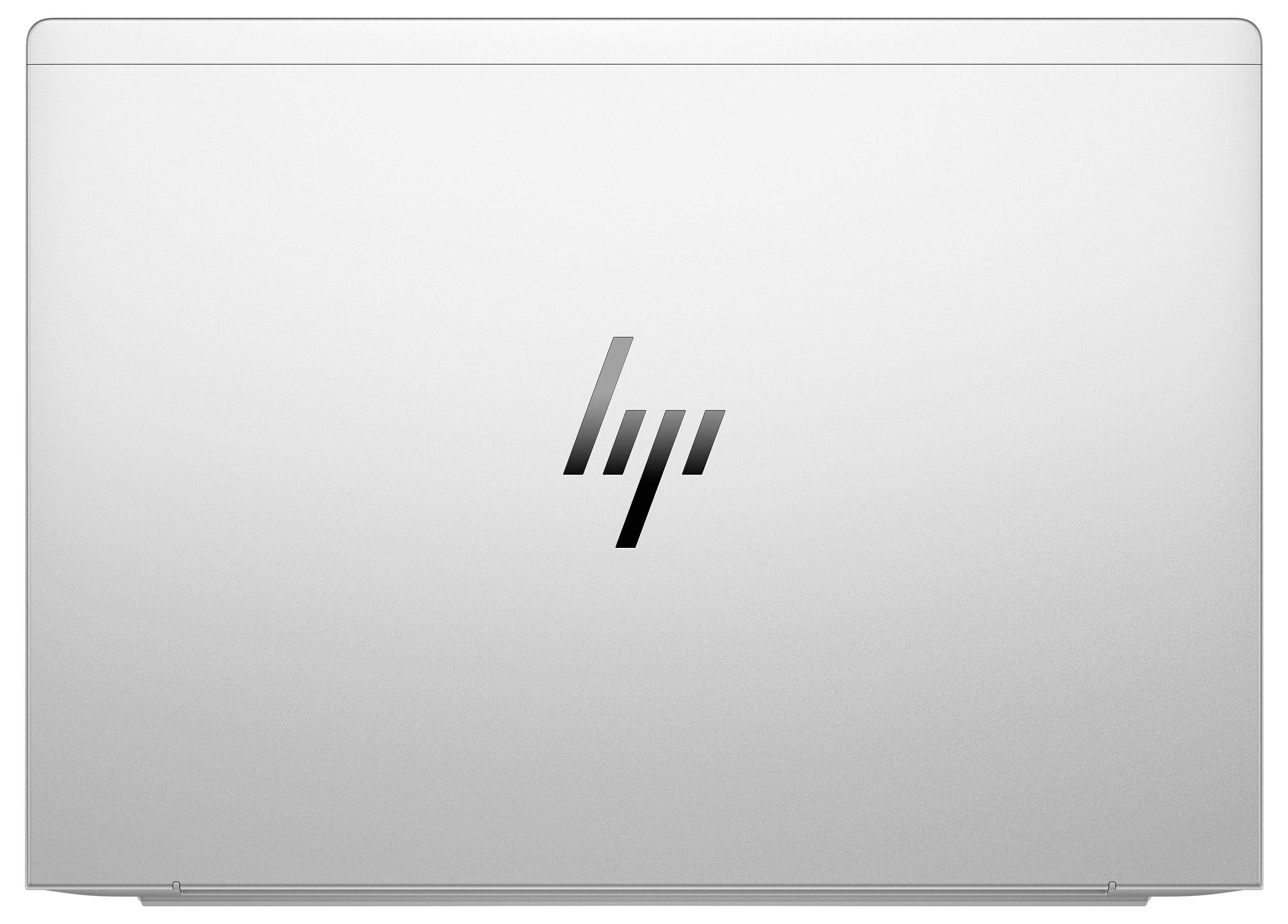 Ein silberner Laptop-Deckel mit einem stilisierten 'hp'-Logo in der Mitte.