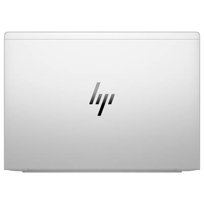 Ein silberner Laptop-Deckel mit einem stilisierten 'hp'-Logo in der Mitte.