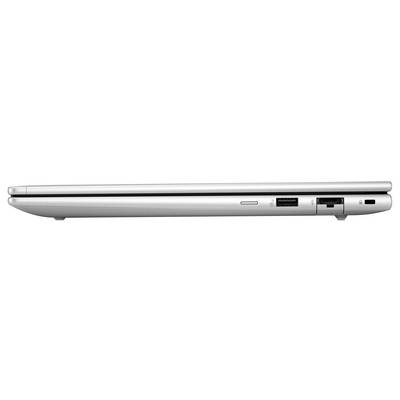 Silberner Laptop seitlich, geschlossen, zeigt Netzwerkschnittstelle und USB-Anschluss.