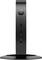 Schwarzer HP-Thin-Client, schlankes Design, vertikal positioniert. Frontalansicht mit sichtbaren USB-Anschlüssen und Logo oben.