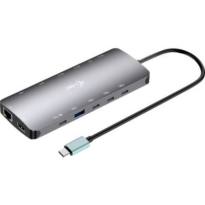 Ein USB-C-Hub mit mehreren Anschlüssen, darunter HDMI, Ethernet und diverse USB-Anschlüsse, bietet erweiterte Verbindungsoptionen.