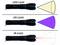 Drei Taschenlampen zeigen unterschiedliche Lichtarten: Oben LED mit gelbem Lichtstrahl, Mitte UV mit violettem Lichtstrahl, unten IR mit rotem Wellenmuster.
