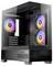 Transparenter Computergehäuse-Tower mit RGB-beleuchteten Lüftern und Glasverkleidung, geeignet für Gaming oder leistungsstarke PCs.