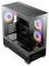 Ein PC-Gehäuse mit Glaswänden und RGB-beleuchteten Lüftern, geeignet für Gaming-PCs. Die Lüfter leuchten in verschiedenen Farben.