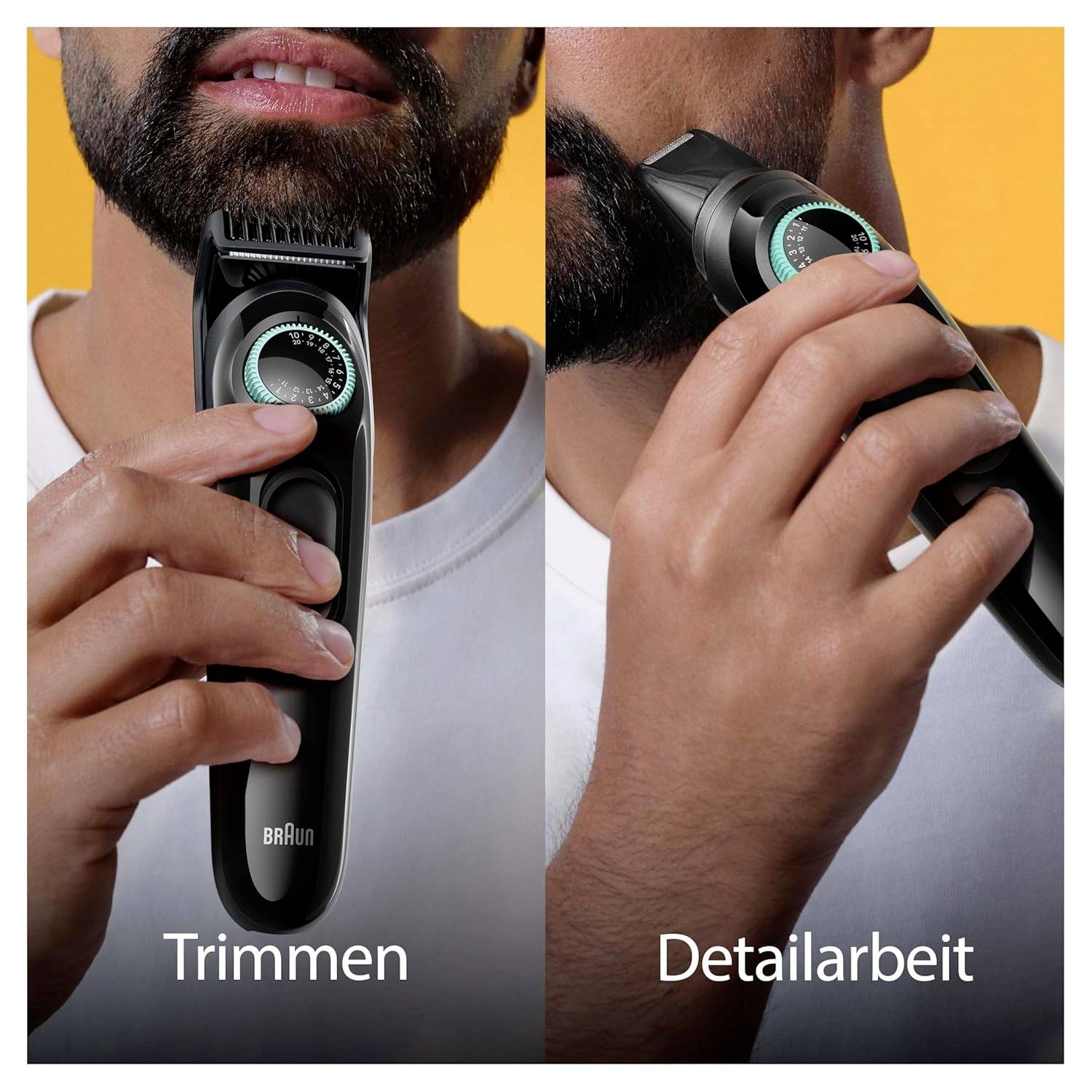 'Mann verwendet Barttrimmer zum Trimmen und zur Detailarbeit'