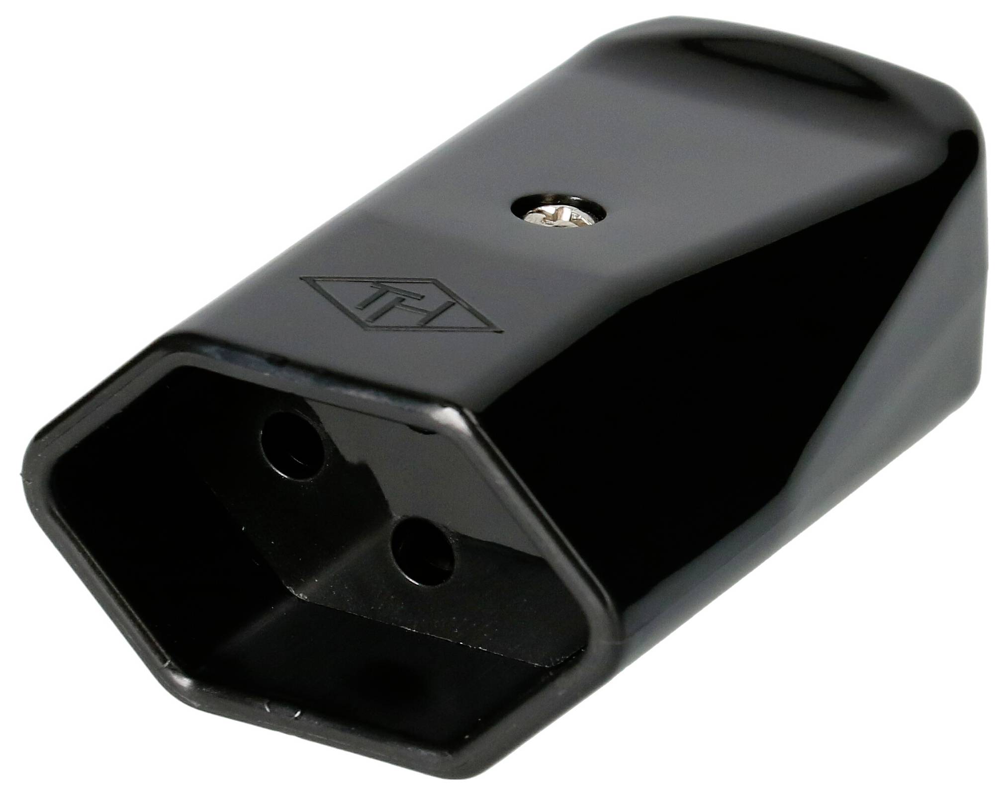 Schwarzer Eurosteckeradapter für zwei-polige Netzstecker in Nahaufnahme, geeignet für die Umwandlung von Netzsteckern in Eurostecker.
