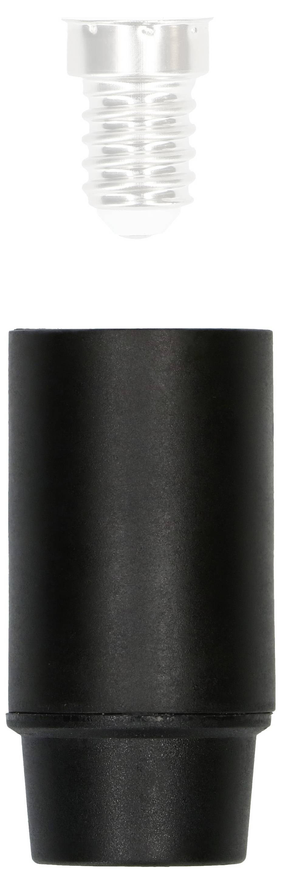 Schwarzer runder Adapter mit silbernem Gewinde oben.