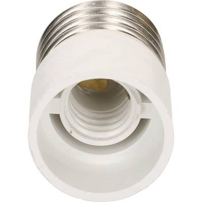 Adapter für E27-Glühbirne, weißer Kunststoff, metallisches Gewinde. Verwendet zur Konvertierung von einer Birnenfassung zu einem anderen Typ.
