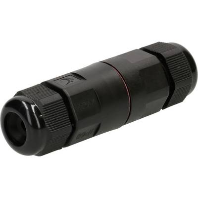 Schwarzer, zylindrischer Steckverbinder, robustes Design, geeignet für technische Anwendungen.