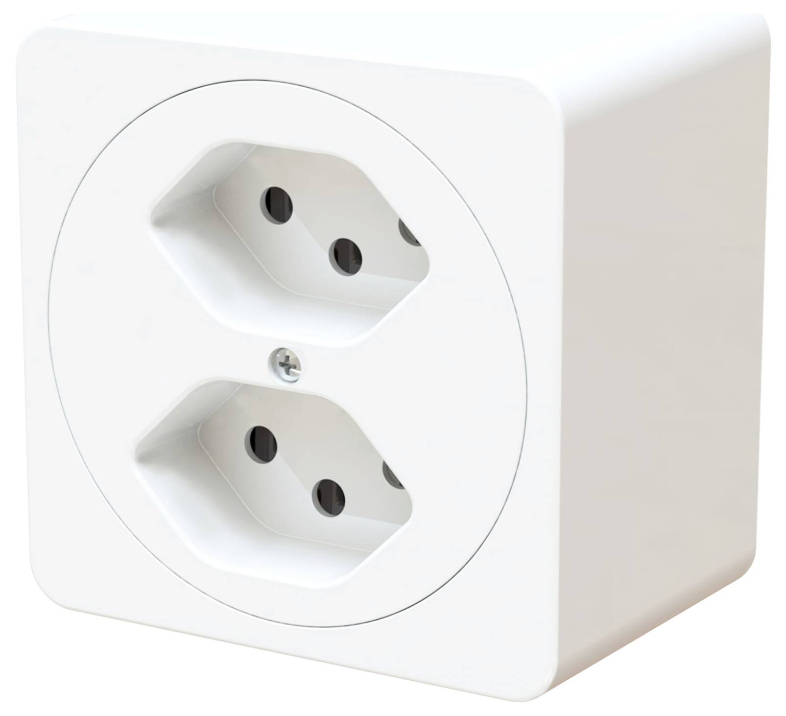 Weiße Doppelsteckdose mit rechteckiger Form, geeignet für normale europäische Stecker.