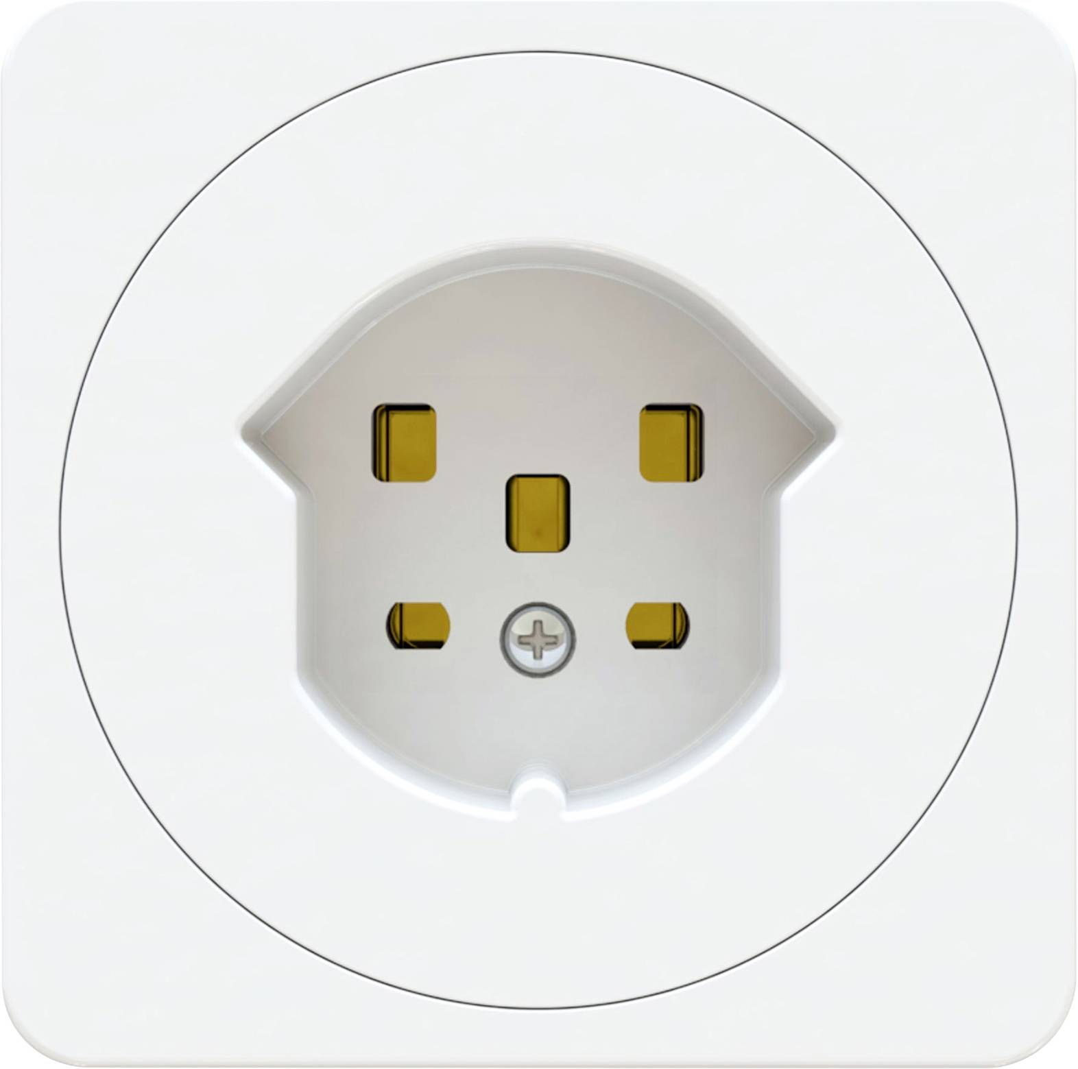 Eine weiße europäische Steckdose, die eine standardisierte Form und Kontaktlöcher für Stromstecker zeigt.