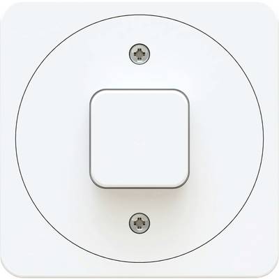 Ein quadratischer, weißer Lichtschalter mit abgerundeten Ecken, montiert auf einer hellen Wand.
