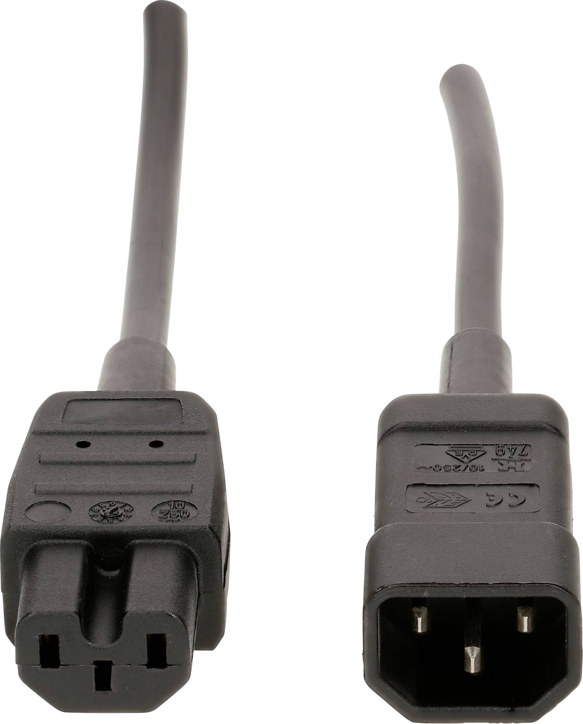 Zwei schwarze Stromkabel mit unterschiedlichen Anschlusssteckern, geeignet für den Anschluss von Haushaltsgeräten und Computern.