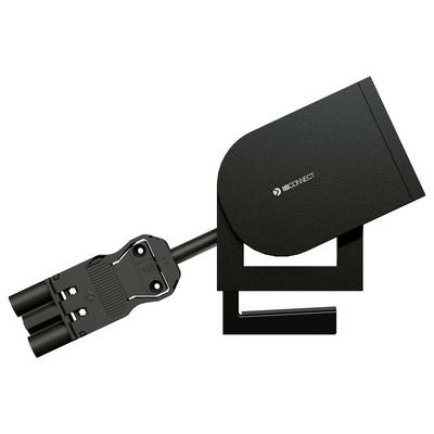 Schwarzer Steckverbinder mit Kabel, markiert mit 'IBDCONNECT', abgewinkeltes Design für spezialisierte elektrische Verbindungen.