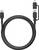 Ein schwarzes USB-C-Kabel mit einem abnehmbaren Lightning-Adapter, geeignet zum Laden und Datentransfer zwischen verschiedenen Geräten.