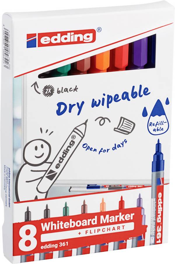 EDDING - 4-361-8-S2999 Whiteboardmarker Set Schwarz Rot Blau Gruen Orange