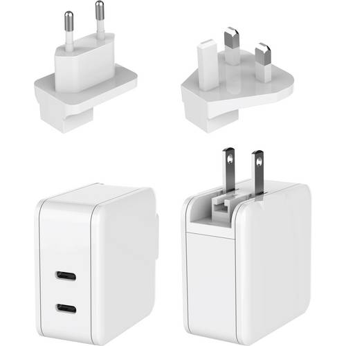 Dehner Elektronik XYPD65CC-ZUZ GaN US foldable with Plug-Set EU/UK white 2xUSB-C AC/DC Tisch- und Steckernetzteil 65 W U...