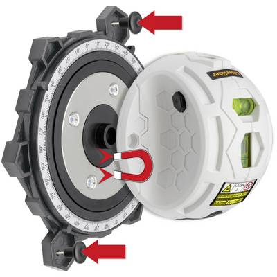 Digitaler Winkelmesser mit magnetischer Halterung und Libellen zur Nivellierung. Zeigt Messskala von 0° bis 90° mit roten Pfeilen.