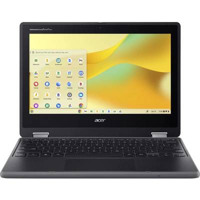 Acer Chromebook mit geöffneter Display-Anzeige. Der Startbildschirm zeigt App-Symbole und eine Suchleiste. Gerät in geöffneter Position.