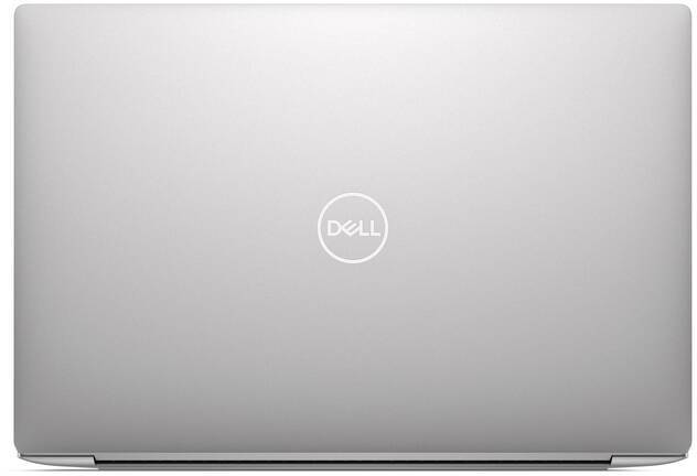 Silberner Laptop-Deckel mit dem Dell-Logo in der Mitte.