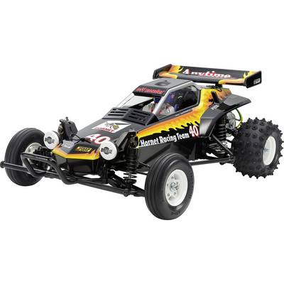 Ferngesteuertes Auto im Renndesign, schwarz mit Flammenmuster. Modellname 'Hornet Racing Team', Startnummer 40.