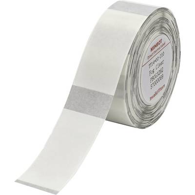 Weiße Rolle Klebeband mit grauen Streifen am Rand und rotem Runde Etikett mit Aufschrift 'Invalid Item' in Englisch.
