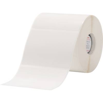 Eine Rolle weißer Etiketten mit glatter Oberfläche, geeignet für Drucker und Beschriftungsgeräte.