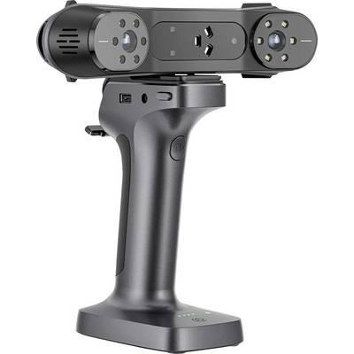 Handheld 3D-Scanner mit zwei Kameras und LED-Lichtern, auf einem ergonomischen Griff montiert, zur Erfassung von dreidimensionalen Oberflächen.
