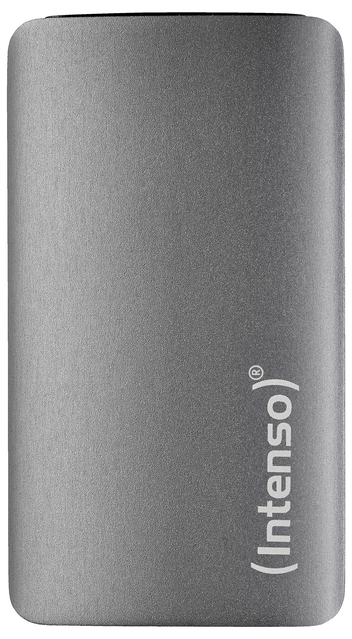 Tragbare graue Intenso Powerbank, kompakt und schlank, ideal zum mobilen Aufladen von Geräten.