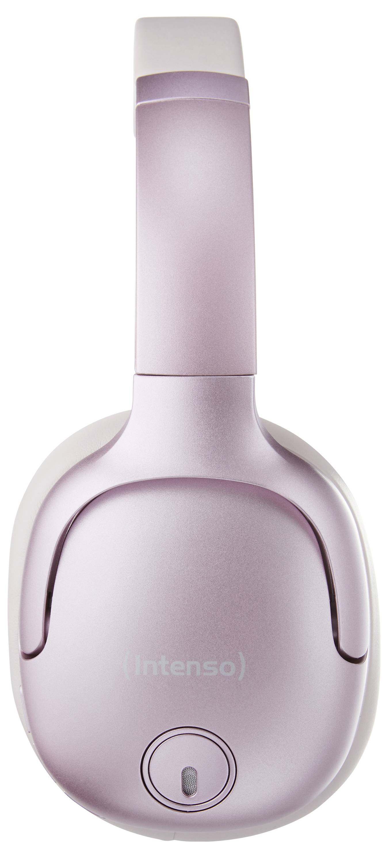 Rosa Over-Ear-Kopfhörer mit geschlossener Bauform. Sichtbar ist das Logo 'Intenso' auf der Ohrmuschel. 